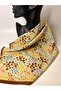 Brown Cream Floral Patterned Single-Sided Square Crepe Scarf (50X50 cm) - 5