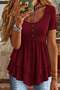 New Season Women's Short-Sleeved Round-Neck Buttoned Viscose Holiday Blouse with Asymmetrical Front Cut Detail - 2