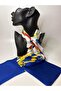 Navy Blue Chain Patterned Double-Sided Rectangular Long Scarf (14X150 cm)