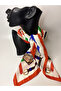 Red and White Belt Patterned Double-Sided Square Scarf (70X70 cm) - 2