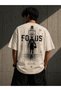 Men's Black Oversize Basketball Themed "Focus" Printed 100% Cotton T-Shirt