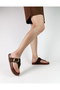 Brown Color Flat Sole Buckle Suede Flip Flops Women's Slippers Flip Flops - 2