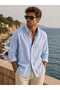 Tensel Iron-Free, Thin Light Textured Fabric, Striped Draped Half-Oversize Summer Men's Shirt