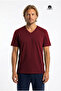 Men's Amadeus Regular Cut V-Neck Short Sleeve Combed Cotton T-Shirt Bordo