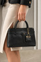 Black Matte Elegant Textured Women's Hand and Shoulder Bag with Metal Accessories Stylish Design Suitable for Daily Use - 7
