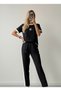 Women's Short Sleeve Crew Neck Viscose Two Thread Blouse and Pants Double Set - 2