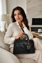 Black Matte Elegant Textured Women's Hand and Shoulder Bag with Metal Accessories Stylish Design Suitable for Daily Use - 5