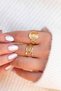 Gold Color Adjustable Women's Steel Ring Set of 2 Elegant Combination Rings - 2