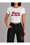 Women's White Color Printed Basic Slim Fit T-Shirt