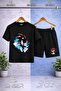 Children's Snic Black Blue Canvas Printed Crew Neck T-Shirt - Shorts Set