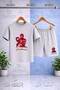 Children's Orumcekman 3Lu Head White Tvl Printed Crew Neck 3L T-Shirt - Shorts Set - 3