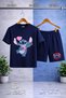 Children's Stch Single Heart on Sleeve Printed Crew Neck 3-Piece T-Shirt - Shorts Set - 4