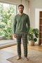 Men's 100% Cotton Ghost Pajama Set Long Sleeve Buttoned Collar Combed Cotton Top with Plaid Pants Home Wear Set