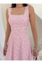 Women's Square Collar Premium Quality Lace Detail on the Chest Polka Dot Lined Stylish Summer Poplin Dress