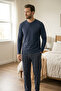 Men's 100% Cotton Ghost Pajama Set Long Sleeve Buttoned Collar Combed Cotton Top with Plaid Pants Home Wear Set - 3