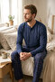 Men's 100% Cotton Ghost Pajama Set Long Sleeve Buttoned Collar Combed Cotton Top with Plaid Pants Home Wear Set - 4