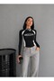 Women's Contrast Detailed Slim Fit Long Sleeve Crop Blouse