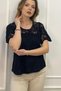 100% Cotton Women's Italian Blouse with Embroidery on the Front and Laced Collar and Sleeves - 2