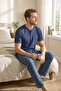 Men's 100% Cotton Ghost Pajama Set Short Sleeve Buttoned Collar T-Shirt with Plaid Pants Summer Home Wear Set - 2