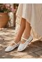 Women's White Pearl Embroidered Floral Patterned Beaded Transparent Tulle Comfortable Ballerinas - 4