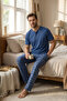 Men's 100% Cotton Ghost Pajama Set Short Sleeve Buttoned Collar T-Shirt with Plaid Pants Summer Home Wear Set - 4