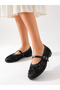Women's Black Pearl Embroidered Floral Patterned Beaded Transparent Tulle Comfortable Ballerinas - 3