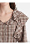 Nevavm V-Neck Plaid Ruffled Women's Shirt with Difference - 3