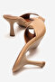 Genuine Leather Women's Lenora Nude Single-Strap Square Thin Heeled Slippers - 3