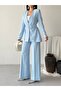 Women's Pleated Detailed Double Belted Blazer Jacket Pants Double Suit - 8