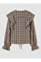 Nevavm V-Neck Plaid Ruffled Women's Shirt with Difference - 6