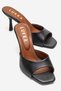 Genuine Leather Women's Lenora Black Single-Sided Square Thin Heeled Slippers