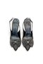 Women's Stiletto Black Satin Pointed Toe Medium Heel Evening Dress Shoes with Stone Bow F6181 - 6