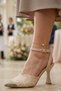Women's Leather Lace Ankle Strap Stiletto Shoes with Gold Tip Detail - 2