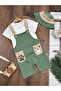 Salopet Teddy Bear Printed Hat and Snap-On Shoulder Strap Badi Summer Baby Boy Set - 2