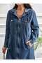 Hooded Denim Dress |   Long Cut with Pockets Modern Style - 2
