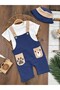 Salopet Teddy Bear Printed Hat and Snap-On Shoulder Strap Badi Summer Baby Boy Set - 7