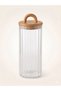 Vacuum Wooden Lid Borosilicate Striped Glass Storage Container - 1000ml - 2