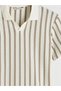 Beige Polo Collar Striped Men's Knitwear T-Shirt - 2