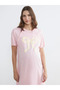 Pink Crew Neck Maternity Nightgown with Bow Embroidery - 6