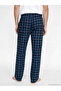 Navy Blue Standard Fit Plaid Men's Pajama Bottoms - 2