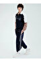 Navy Blue Comfortable Fit Printed Men's Tracksuit Bottoms - 4