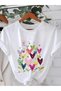 Heart-shaped colorful flower printed premium oversize t-shirt