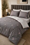 Cuadro 100% Cotton, Embroidered Double Duvet Cover Set 6 Pieces Anthracite Gray Geometric Embroidered Dowry Premium Set