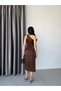 Brown One-Shoulder Satin Midi Dress with Tie Detail - 7