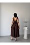 Brown Square Neck Tie Back Dress - 6