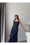 Navy Blue Square Neck Polka Dot Belted Dress - 3