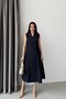 Navy Blue Double-Breasted Collar Sleeveless Buttoned Midi Dress