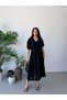 Black Half Sleeve V-Neck Midi Dress - 3