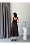Brown Strappy Cross Belted Denim Midi Dress - 8