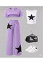 Girls' Star Printed Wide-Leg Pants, Crop Top and Tank Top Three-Piece Set